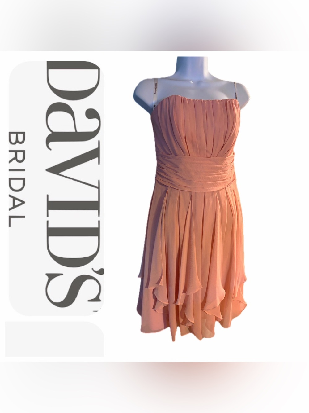 David's Bridal Strapless Chiffon Dress in Blush Pink 🌸